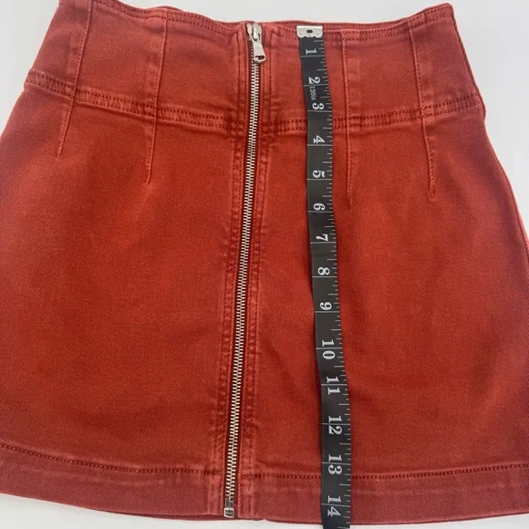 Free People Zip-Up Orange Denim Mini Skirt - Picture 6 of 8